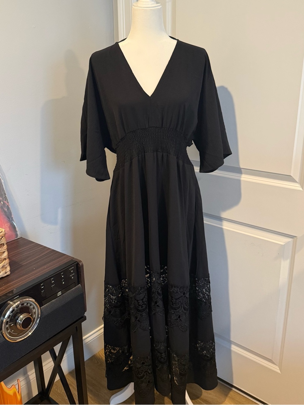 Olaesa V-Neck Lace Smocked Waist Boho Maxi Dress - Picture 2 of 15